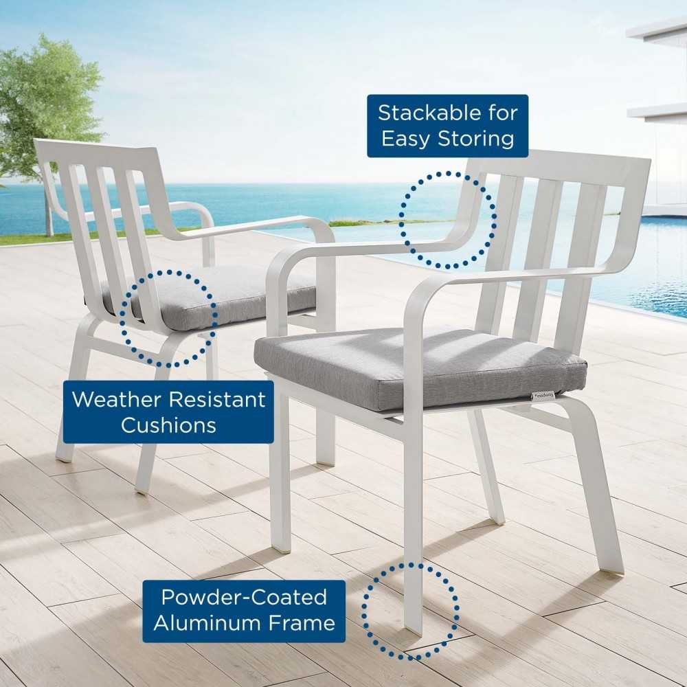 Baxley Outdoor Patio Aluminum Armchair Set of 2, White Gray