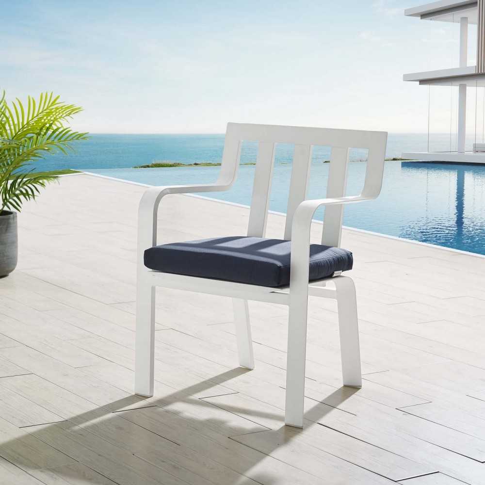 Baxley Stackable Outdoor Patio Aluminum Dining Armchair, White Navy
