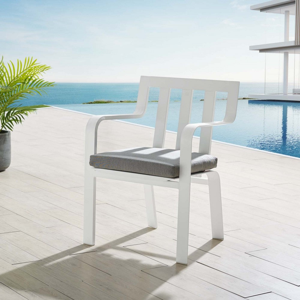 Baxley Stackable Outdoor Patio Aluminum Dining Armchair, White Gray