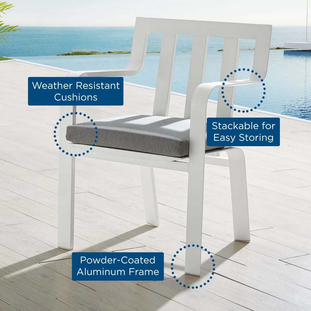 Baxley Stackable Outdoor Patio Aluminum Dining Armchair, White Gray