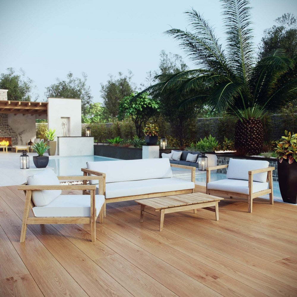 Bayport 4 Piece Outdoor Patio Teak Set, White