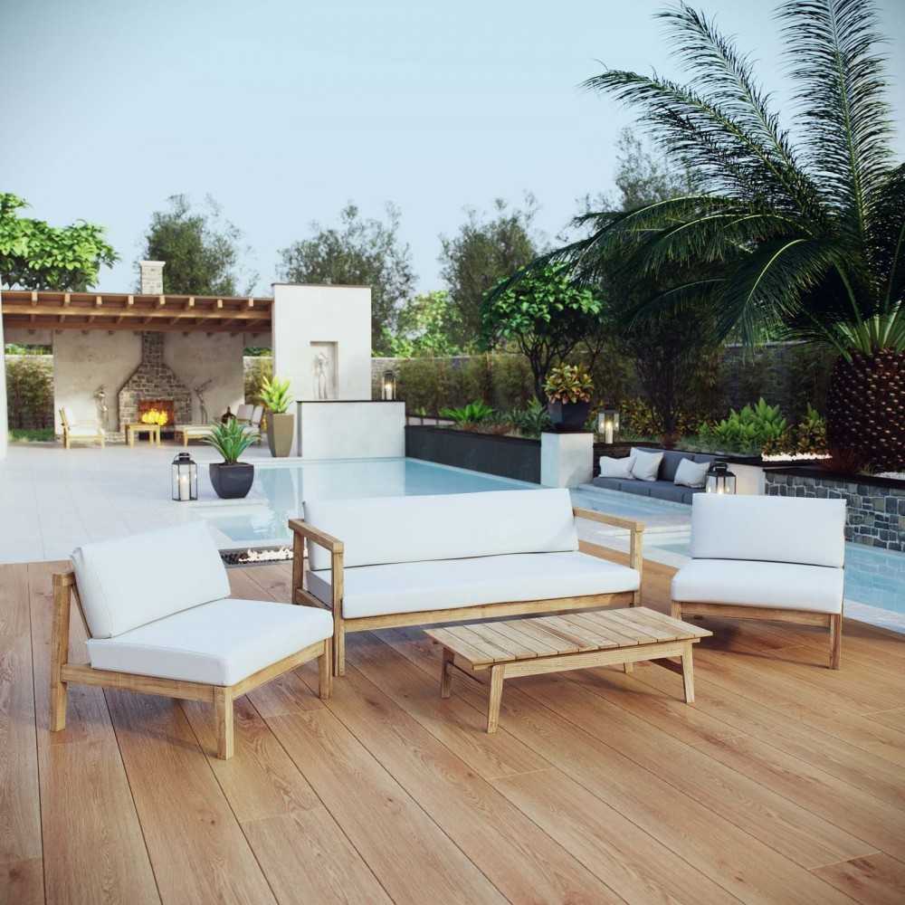 Bayport 4 Piece Outdoor Patio Teak Set, Gray