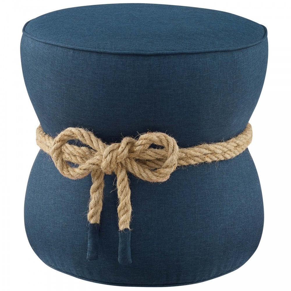 Beat Nautical Rope Upholstered Fabric Ottoman, Blue
