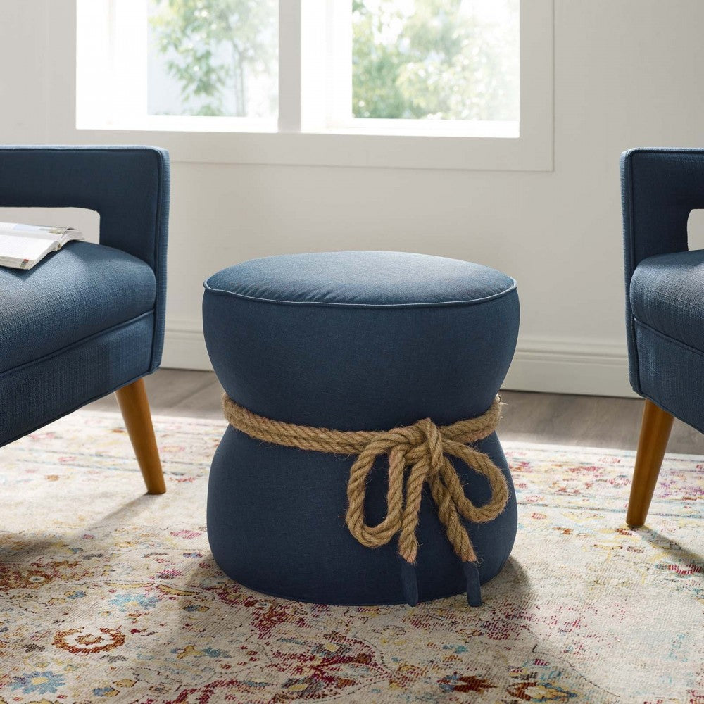Beat Nautical Rope Upholstered Fabric Ottoman, Blue
