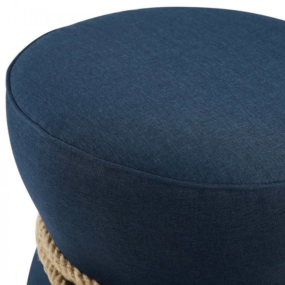 Beat Nautical Rope Upholstered Fabric Ottoman, Blue