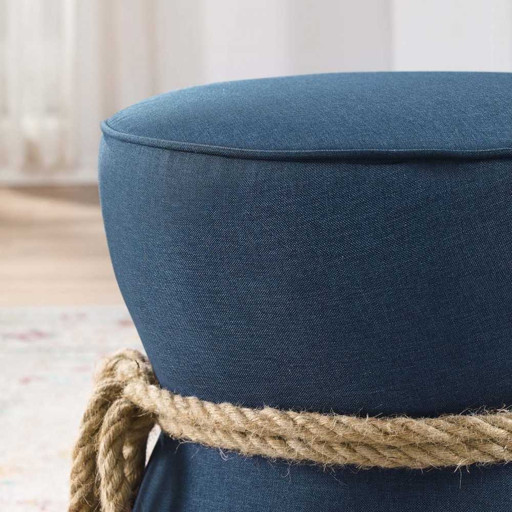 Beat Nautical Rope Upholstered Fabric Ottoman, Blue