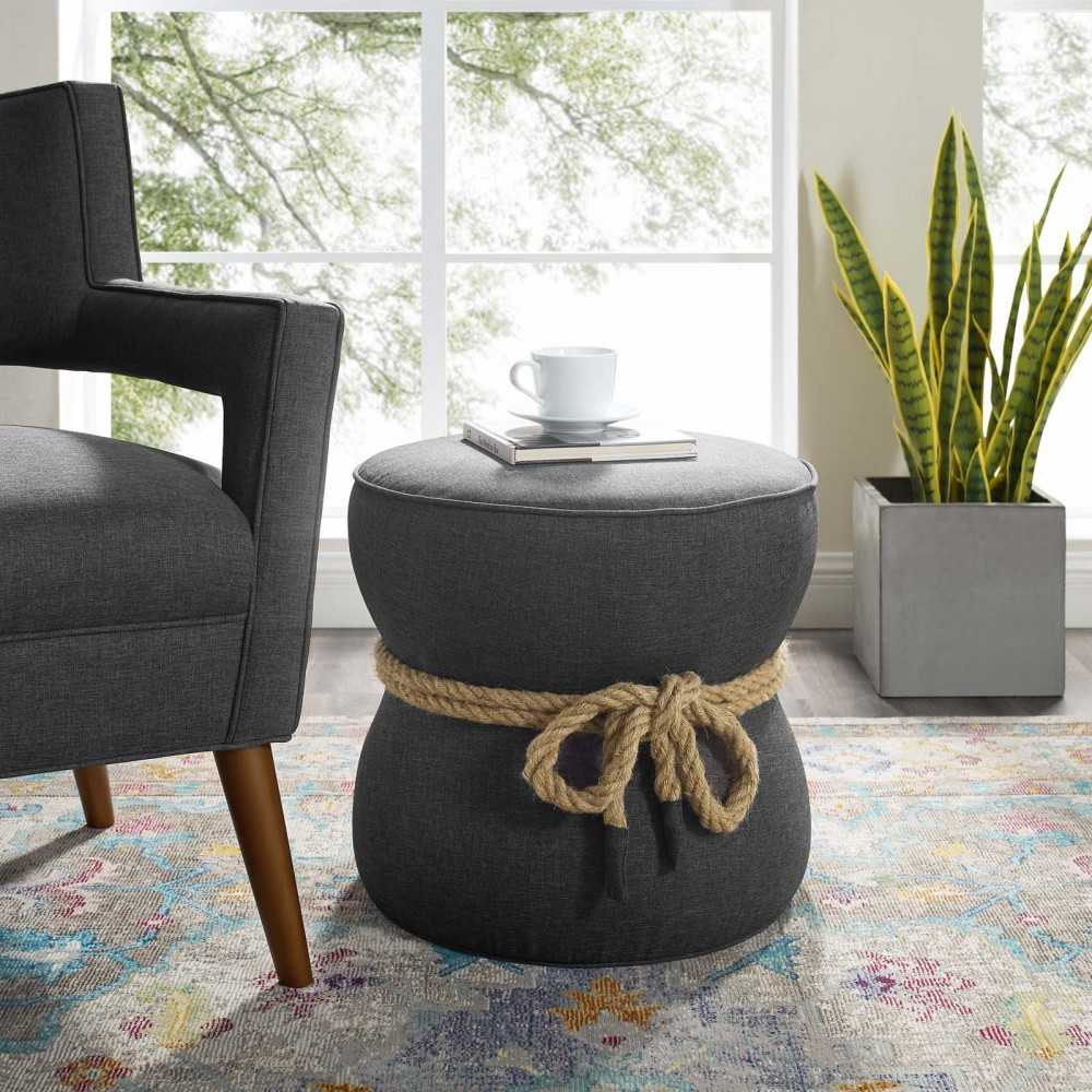 Beat Nautical Rope Upholstered Fabric Ottoman, Gray