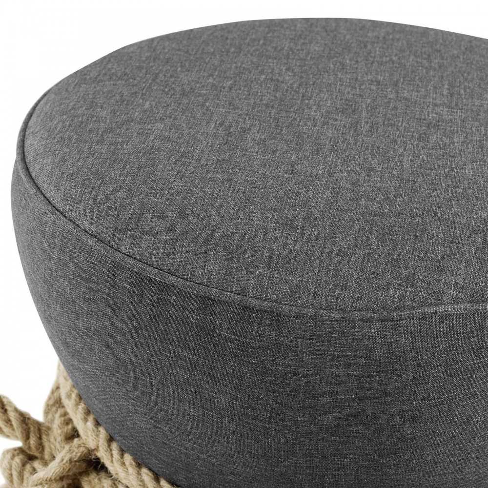 Beat Nautical Rope Upholstered Fabric Ottoman, Gray