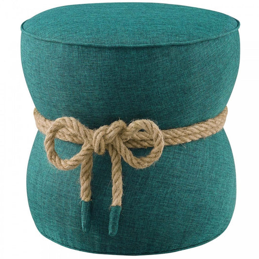 Beat Nautical Rope Upholstered Fabric Ottoman, Teal
