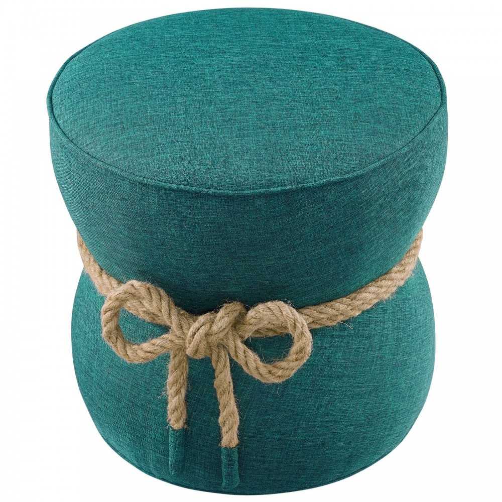 Beat Nautical Rope Upholstered Fabric Ottoman, Teal
