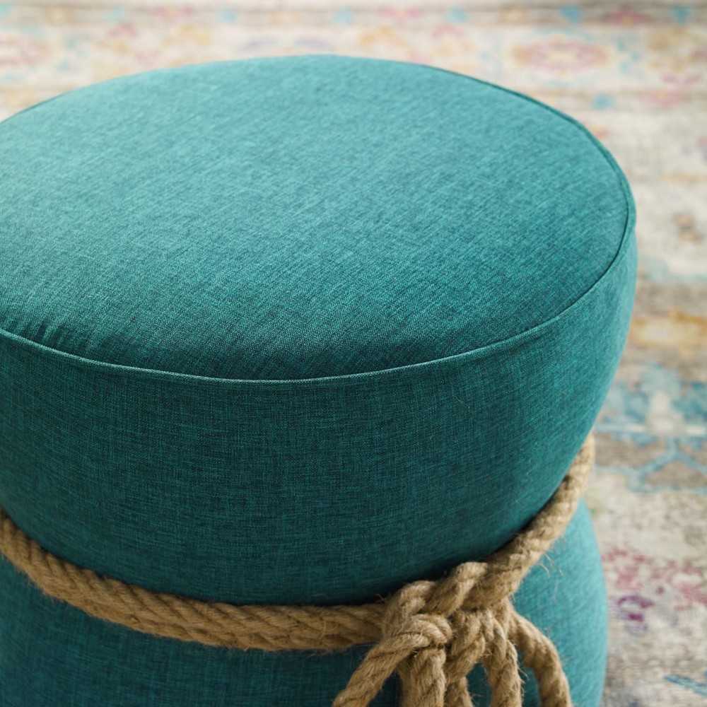 Beat Nautical Rope Upholstered Fabric Ottoman, Teal