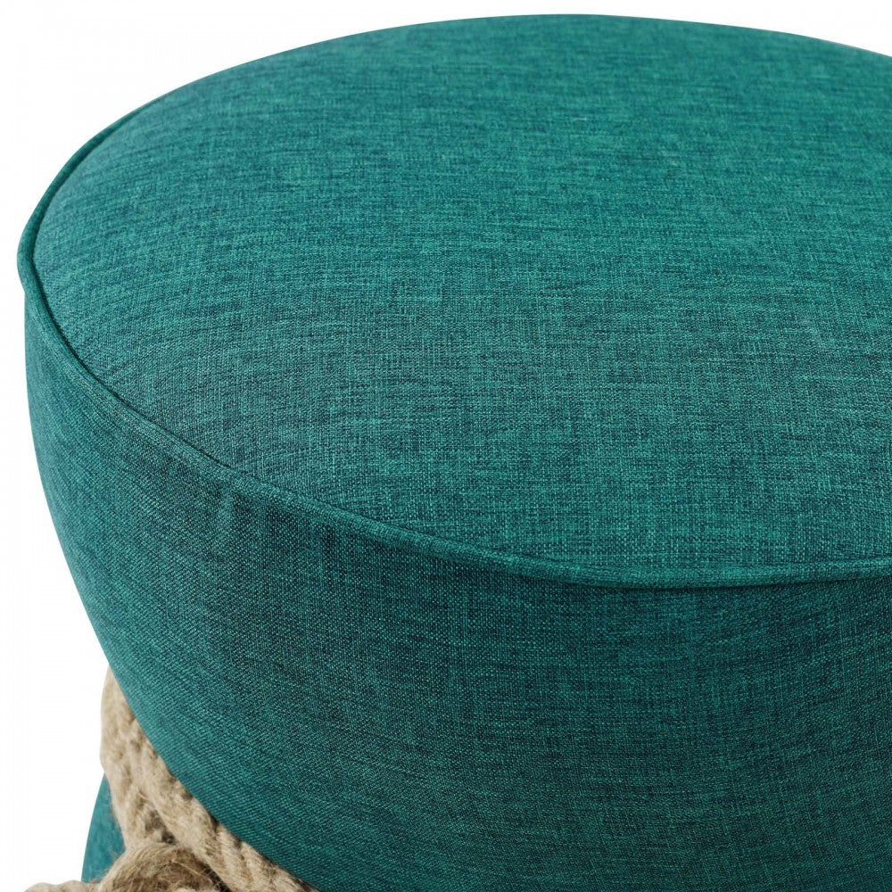 Beat Nautical Rope Upholstered Fabric Ottoman, Teal