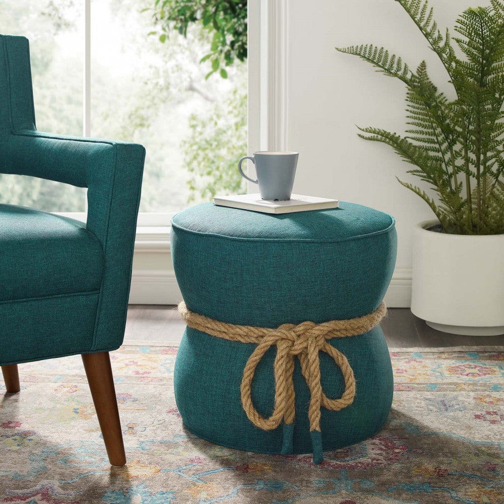 Beat Nautical Rope Upholstered Fabric Ottoman, Teal