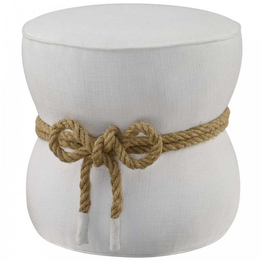 Beat Nautical Rope Upholstered Fabric Ottoman, White
