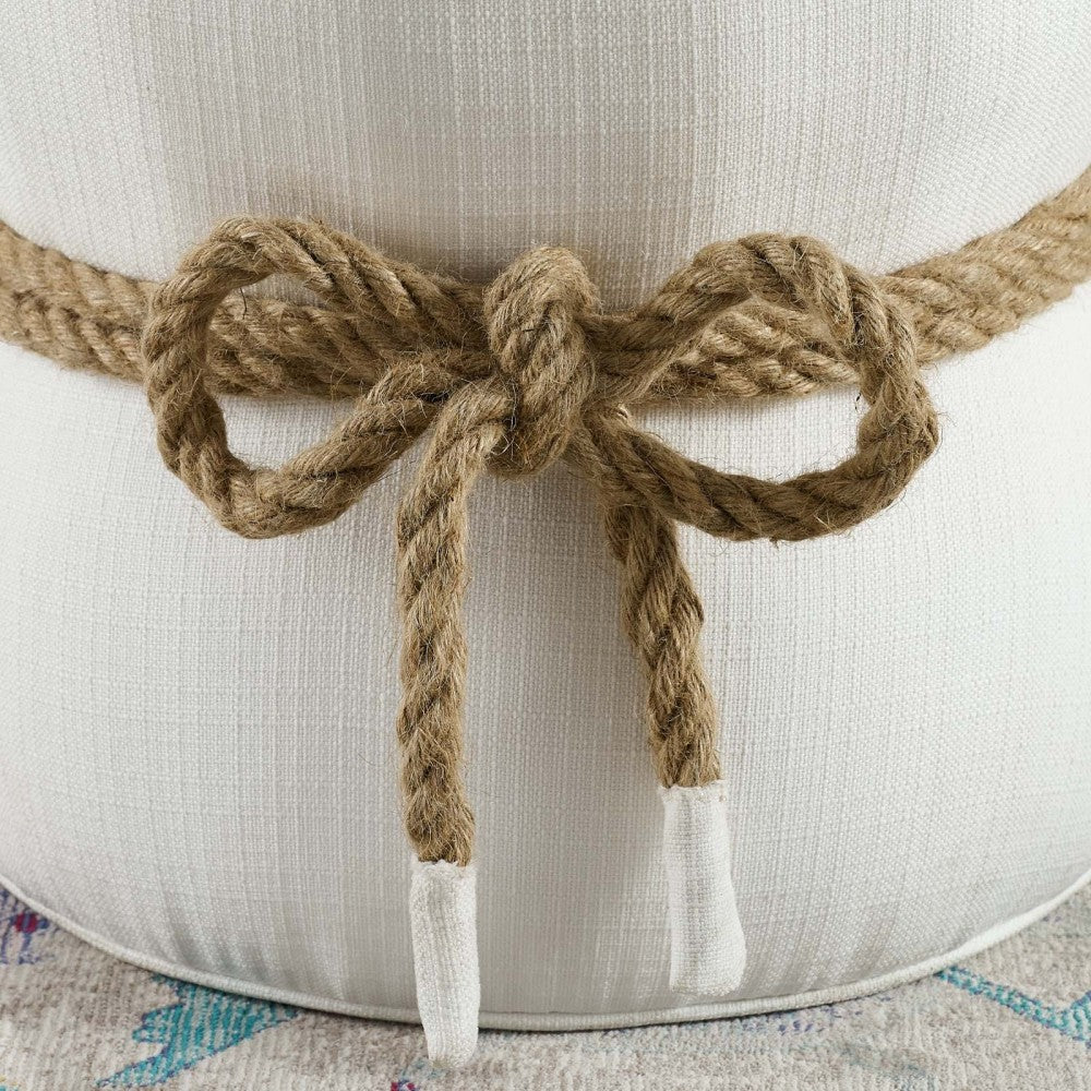 Beat Nautical Rope Upholstered Fabric Ottoman, White