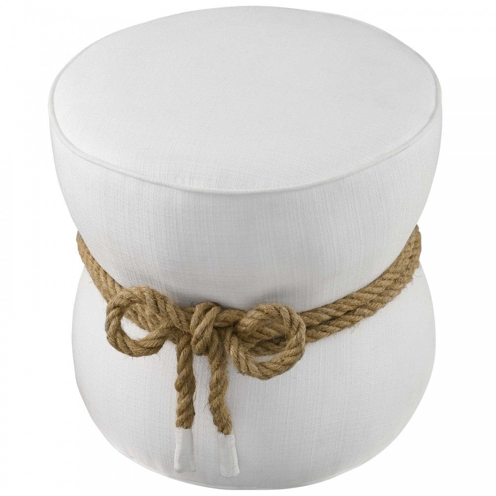 Beat Nautical Rope Upholstered Fabric Ottoman, White
