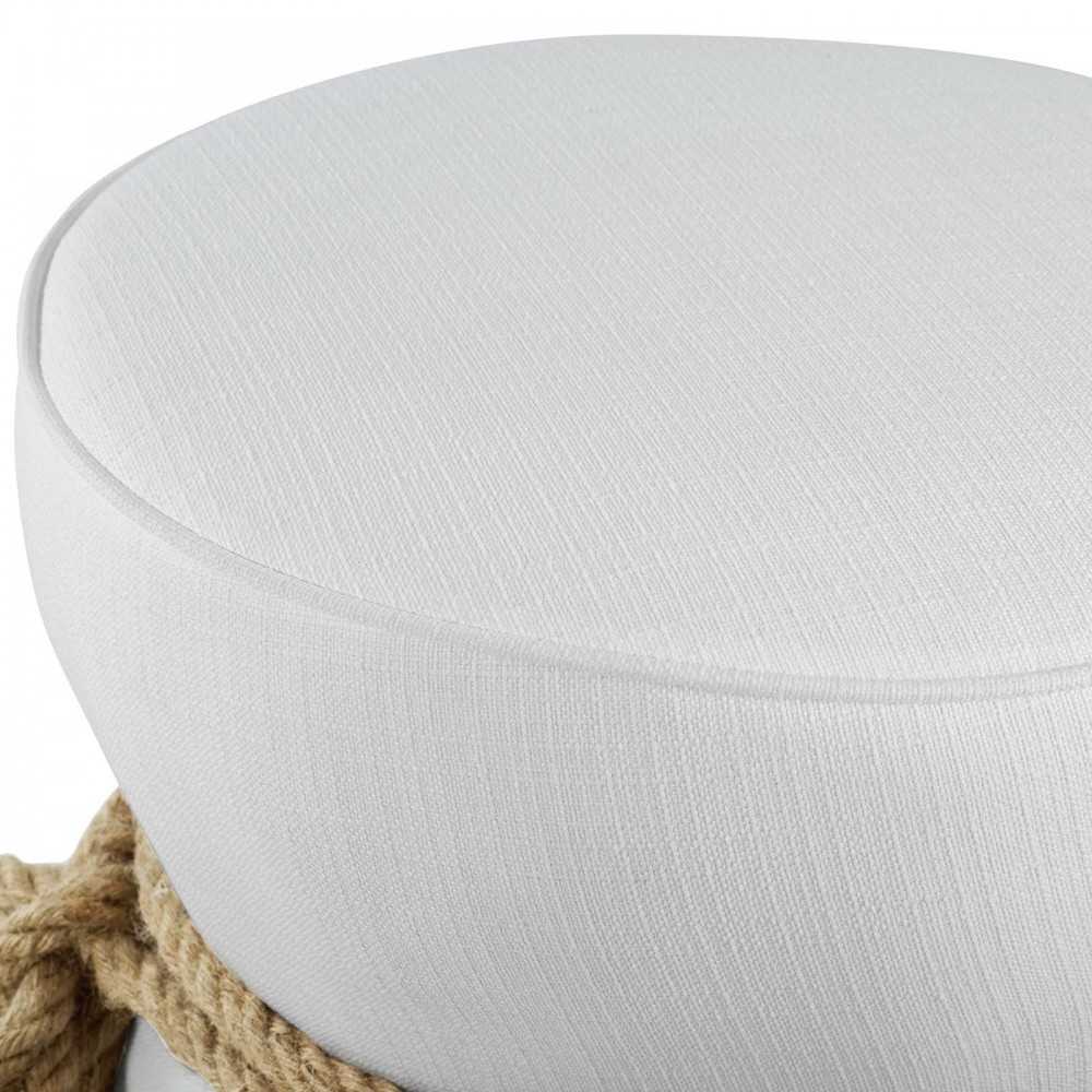 Beat Nautical Rope Upholstered Fabric Ottoman, White