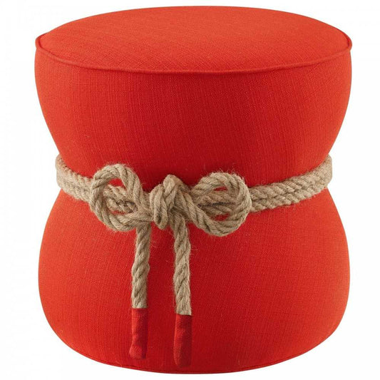 Beat Nautical Rope Upholstered Fabric Ottoman, Atomic Red