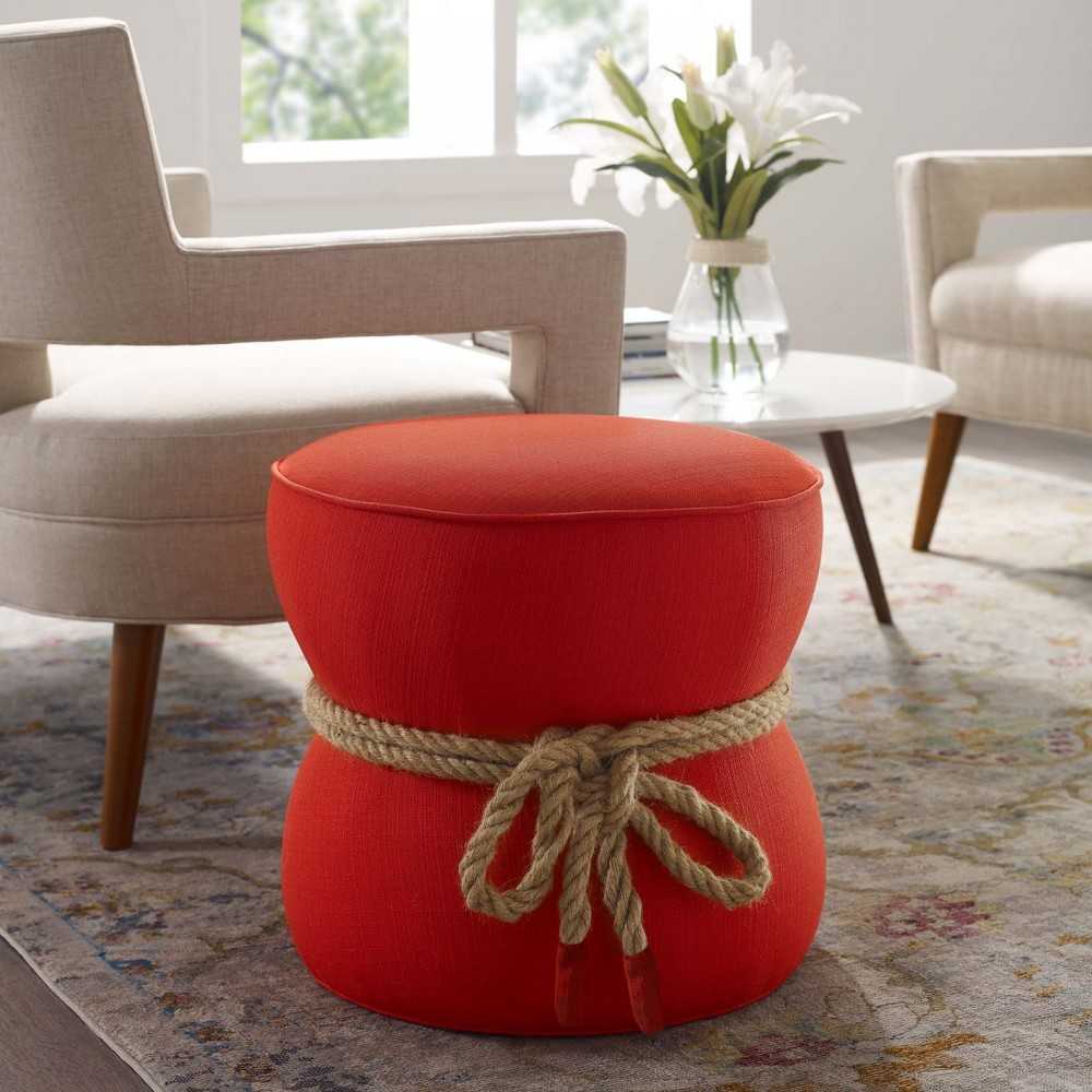 Beat Nautical Rope Upholstered Fabric Ottoman, Atomic Red