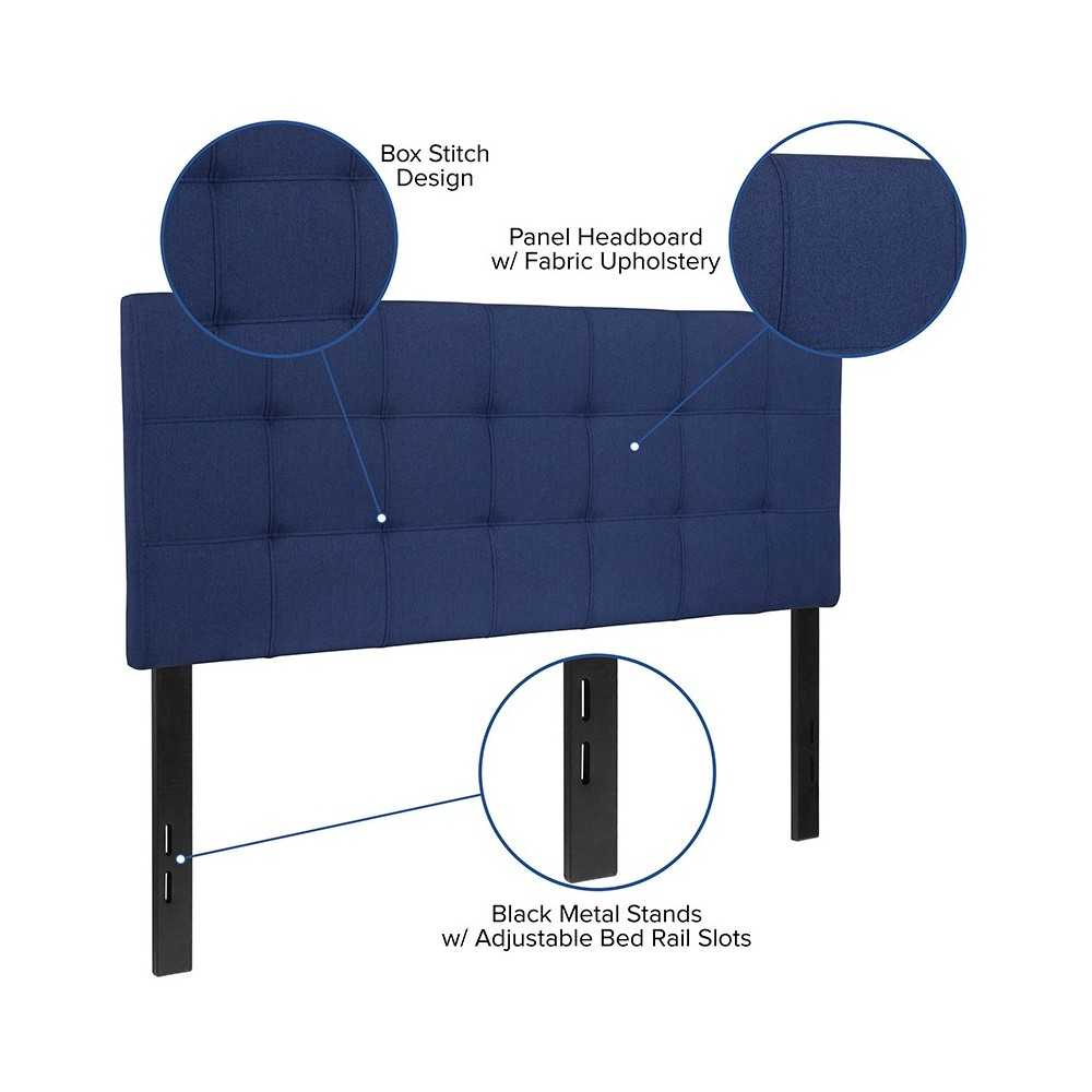 Bedford Tufted Upholstered Full Size Headboard in Navy Fabric