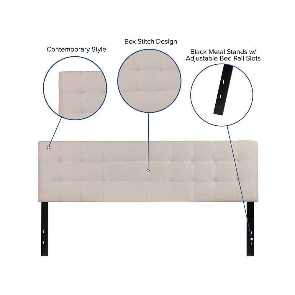 Bedford Tufted Upholstered King Size Headboard in Beige Fabric