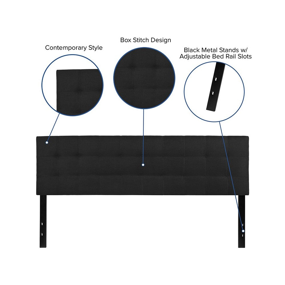 Bedford Tufted Upholstered King Size Headboard in Black Fabric
