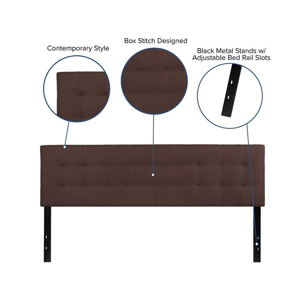 Bedford Tufted Upholstered King Size Headboard in Dark Brown Fabric