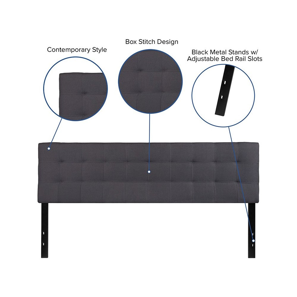 Bedford Tufted Upholstered King Size Headboard in Dark Gray Fabric
