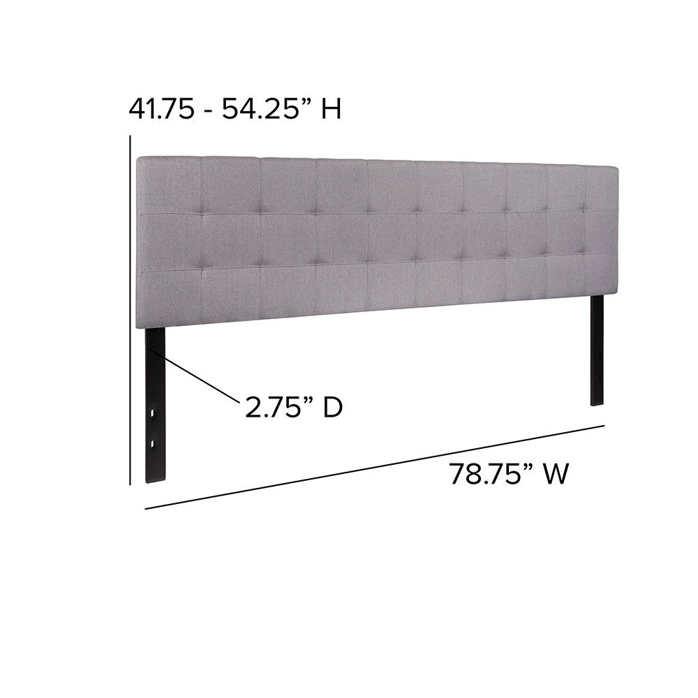 Bedford Tufted Upholstered King Size Headboard in Light Gray Fabric