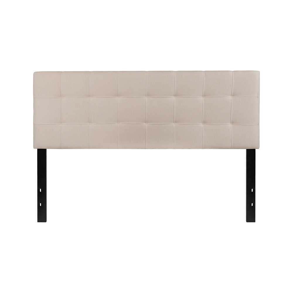 Bedford Tufted Upholstered Queen Size Headboard in Beige Fabric