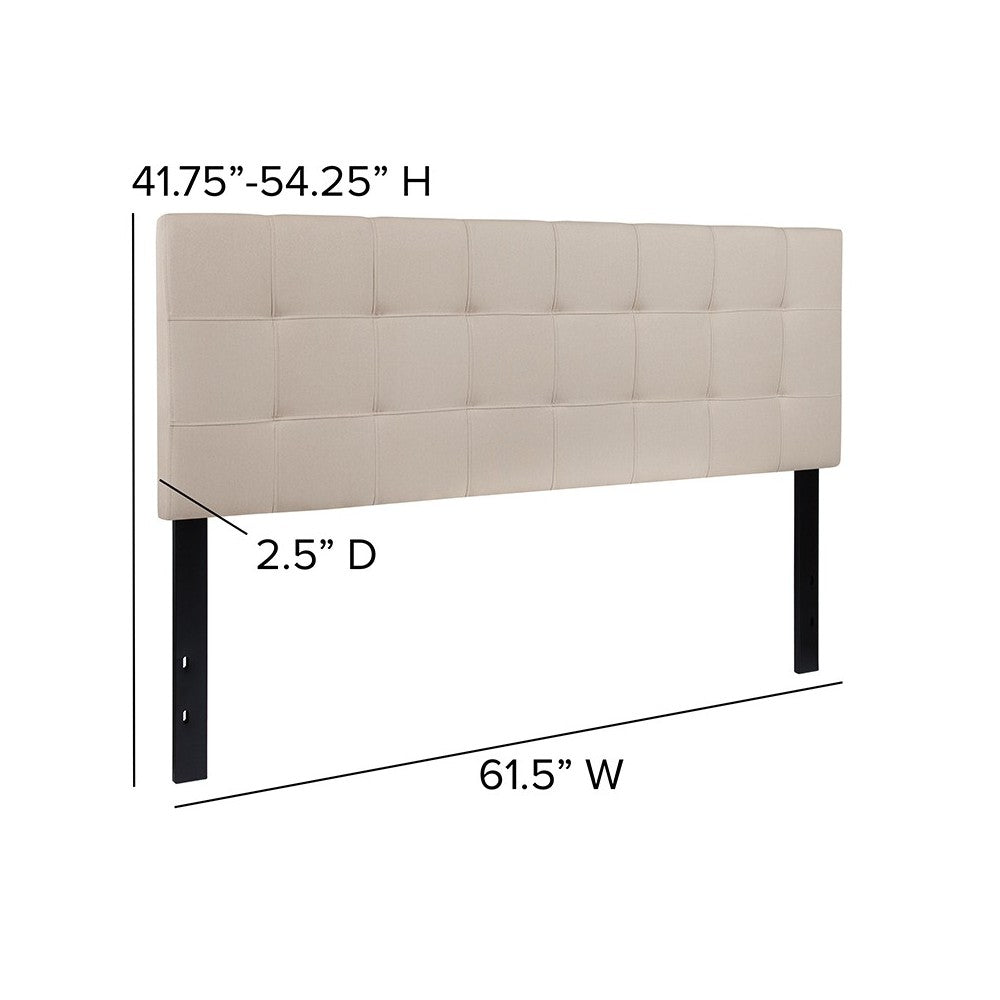 Bedford Tufted Upholstered Queen Size Headboard in Beige Fabric