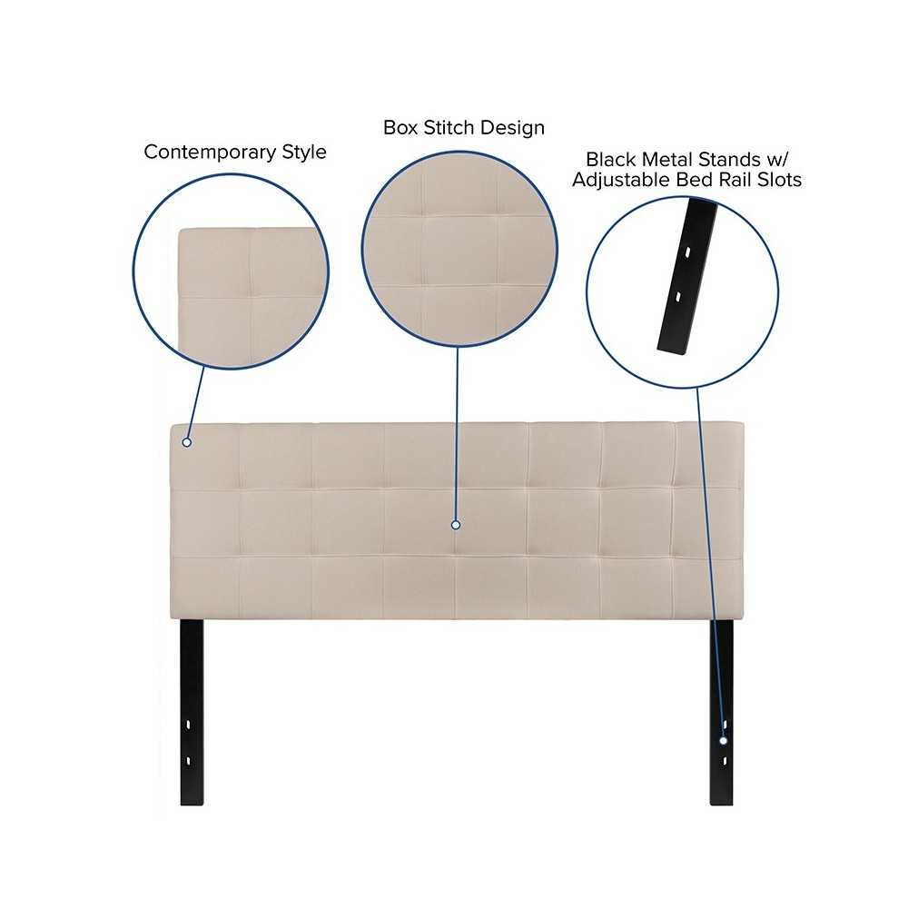 Bedford Tufted Upholstered Queen Size Headboard in Beige Fabric