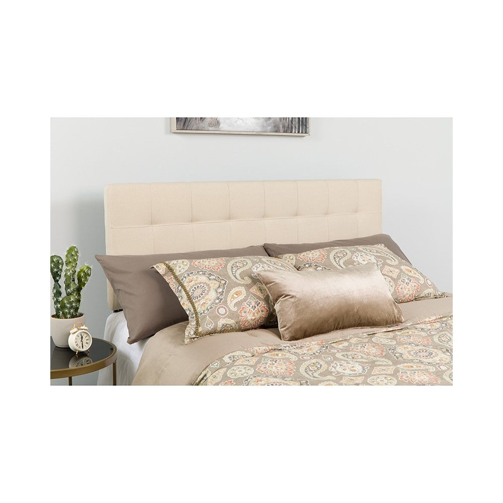 Bedford Tufted Upholstered Queen Size Headboard in Beige Fabric