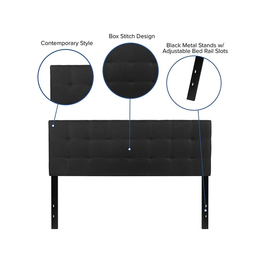Bedford Tufted Upholstered Queen Size Headboard in Black Fabric