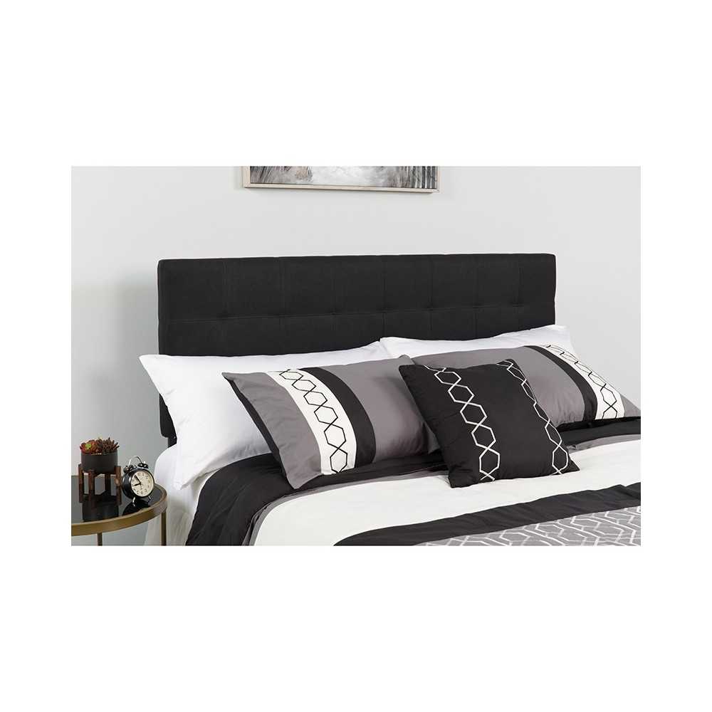 Bedford Tufted Upholstered Queen Size Headboard in Black Fabric