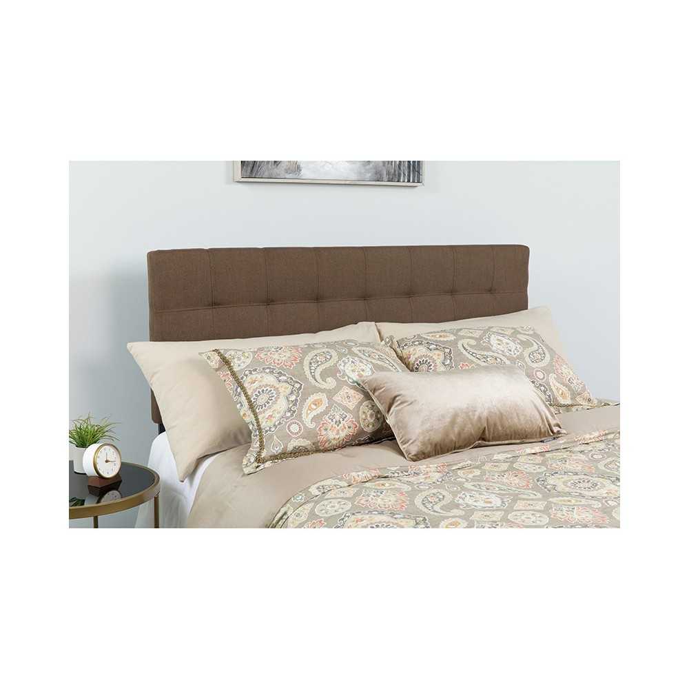 Bedford Tufted Upholstered Queen Size Headboard in Dark Brown Fabric