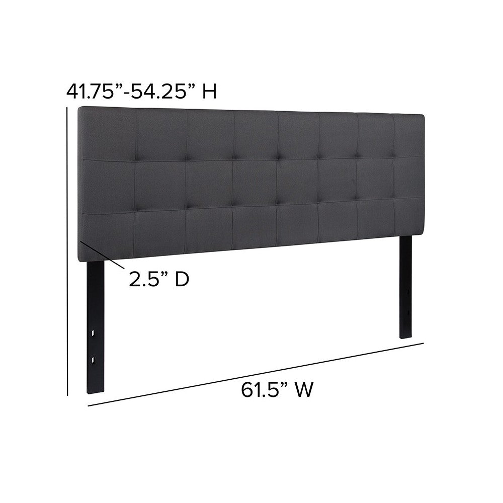 Bedford Tufted Upholstered Queen Size Headboard in Dark Gray Fabric