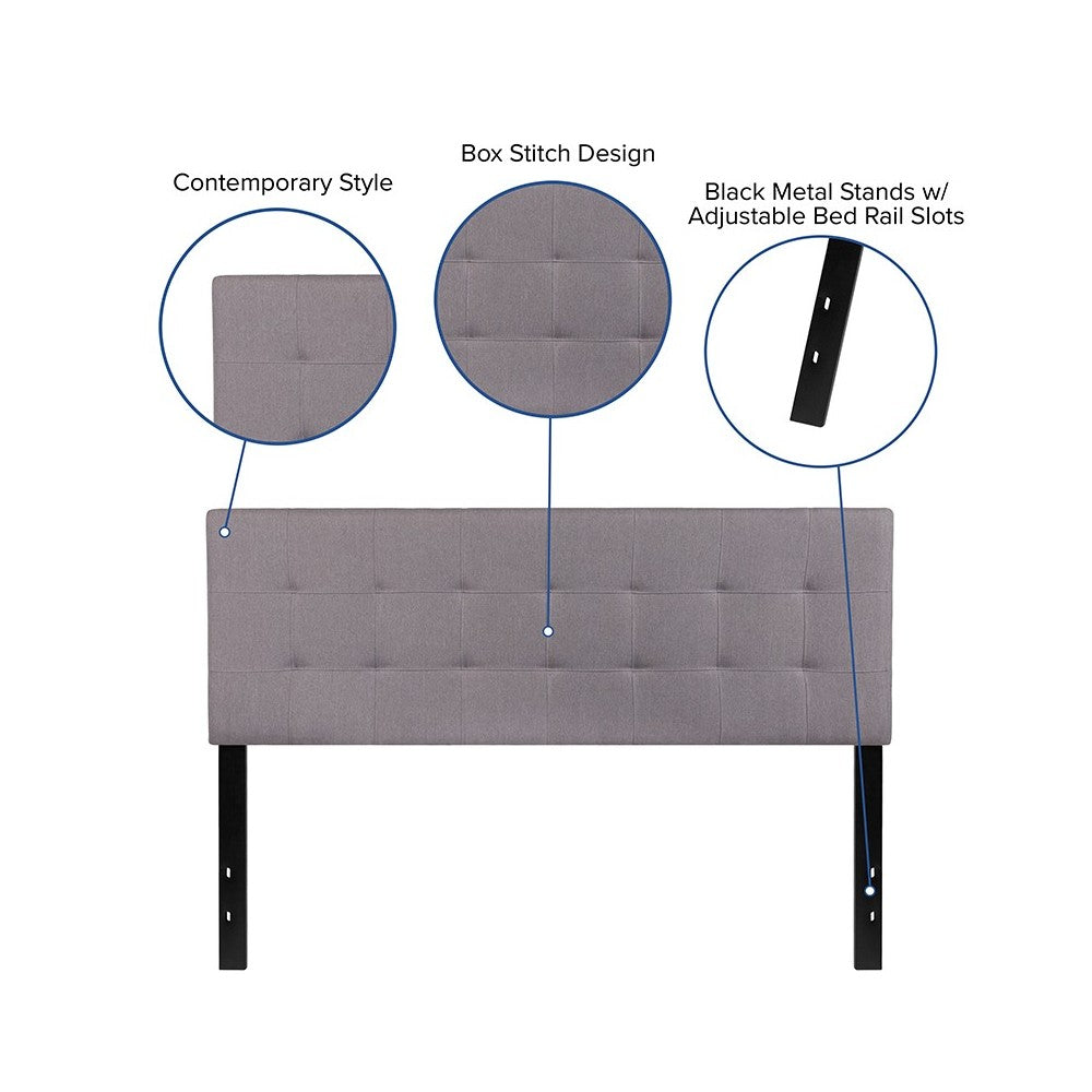 Bedford Tufted Upholstered Queen Size Headboard in Light Gray Fabric