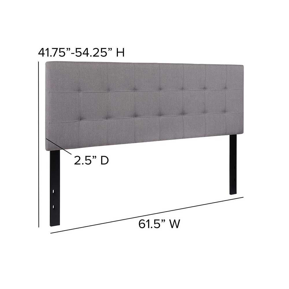 Bedford Tufted Upholstered Queen Size Headboard in Light Gray Fabric
