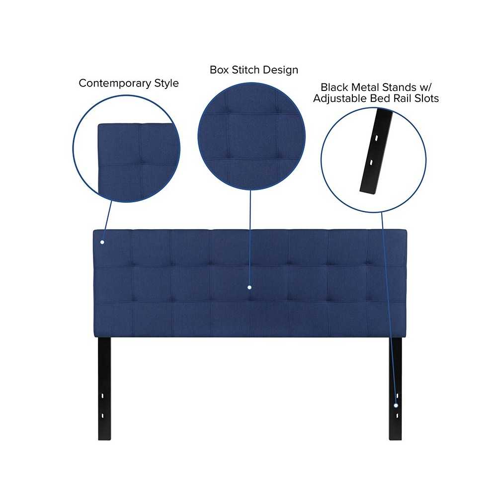 Bedford Tufted Upholstered Queen Size Headboard in Navy Fabric