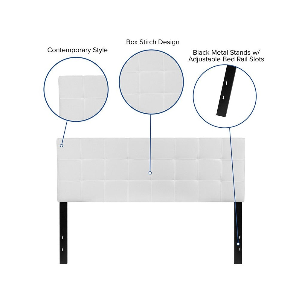 Bedford Tufted Upholstered Queen Size Headboard in White Fabric