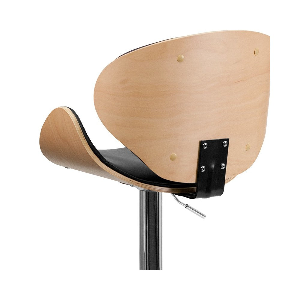 Beech Bentwood Adjustable Height Barstool with Curved Back and Black Vinyl Seat