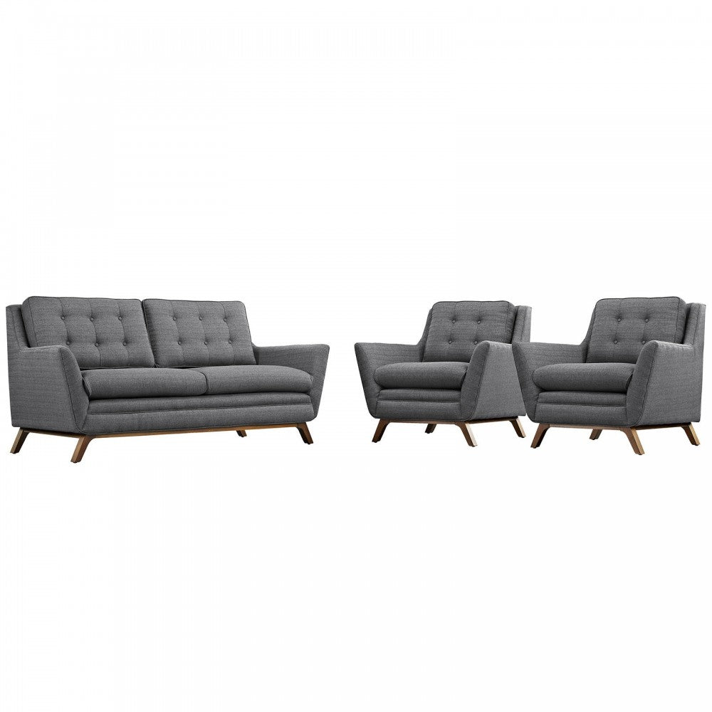 Beguile 3 Piece Upholstered Fabric Living Room Set, Gray, EEI-2141-DOR-SET