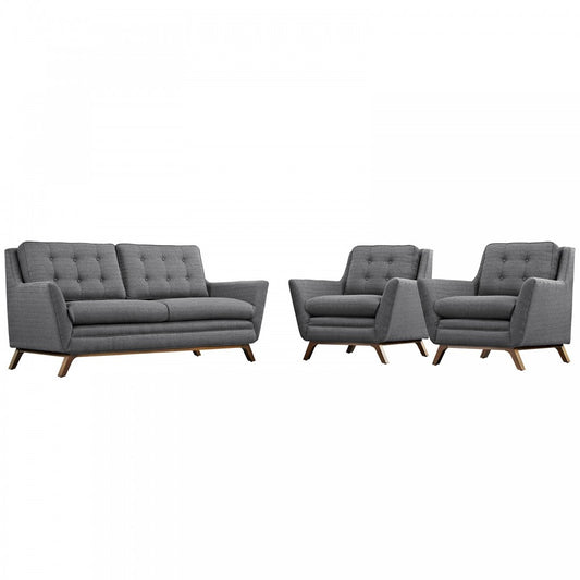 Beguile 3 Piece Upholstered Fabric Living Room Set, Gray, EEI-2141-DOR-SET
