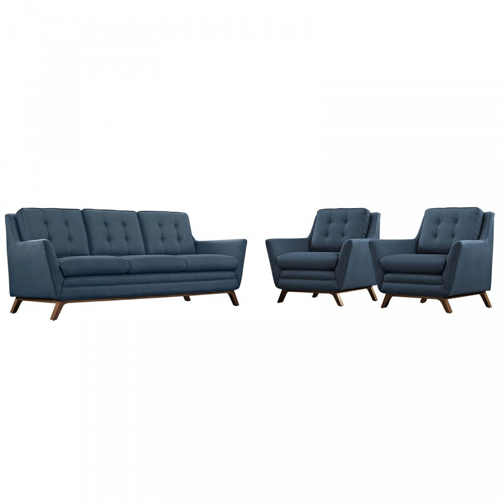 Beguile 3 Piece Upholstered Fabric Living Room Set, Azure, EEI-2184-AZU-SET