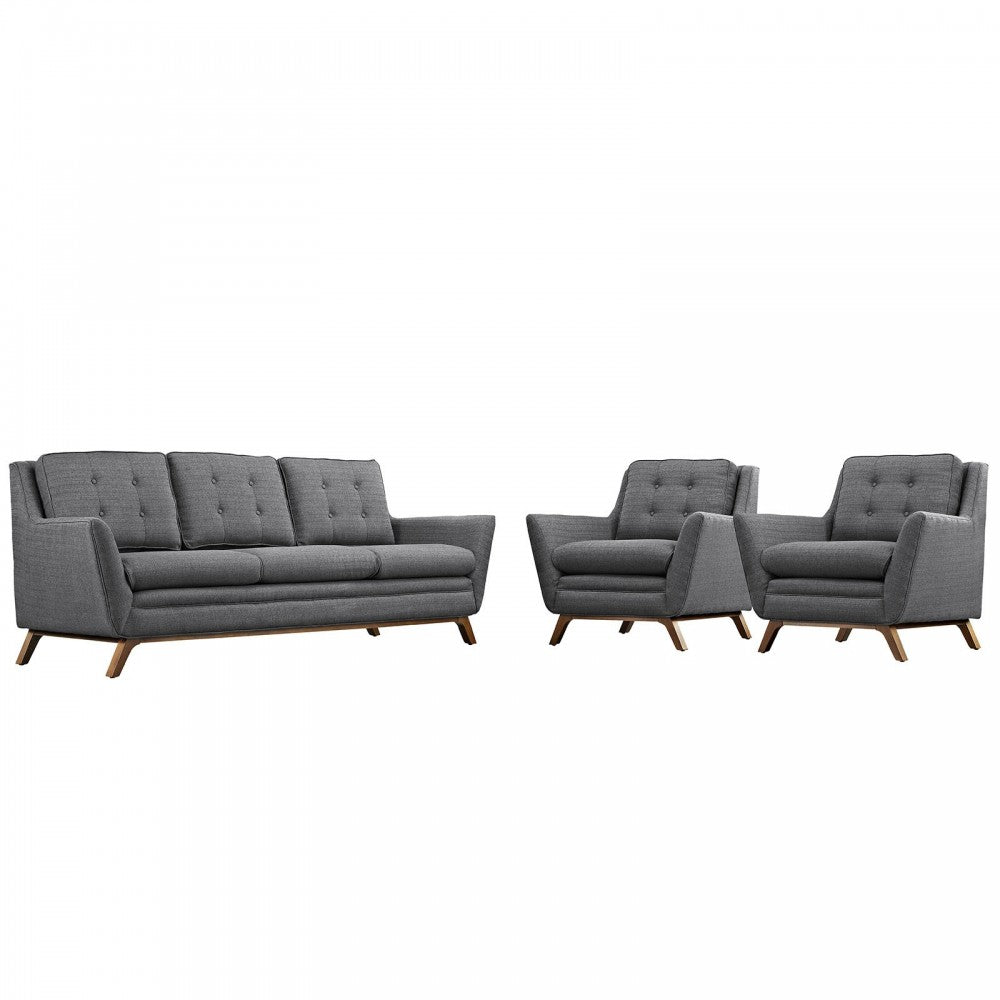 Beguile 3 Piece Upholstered Fabric Living Room Set, Gray, EEI-2184-DOR-SET