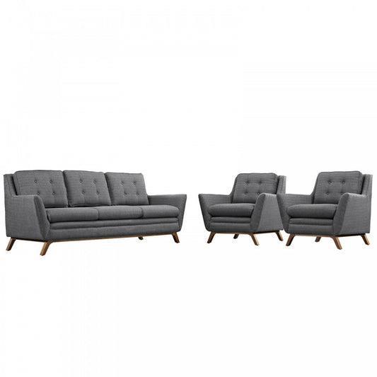 Beguile 3 Piece Upholstered Fabric Living Room Set, Gray, EEI-2184-DOR-SET