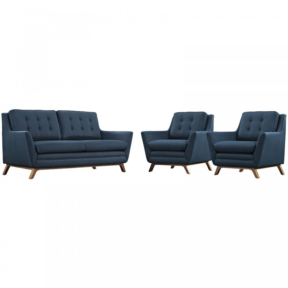 Beguile 3 Piece Upholstered Fabric Living Room Set, Azure, EEI-2141-AZU-SET