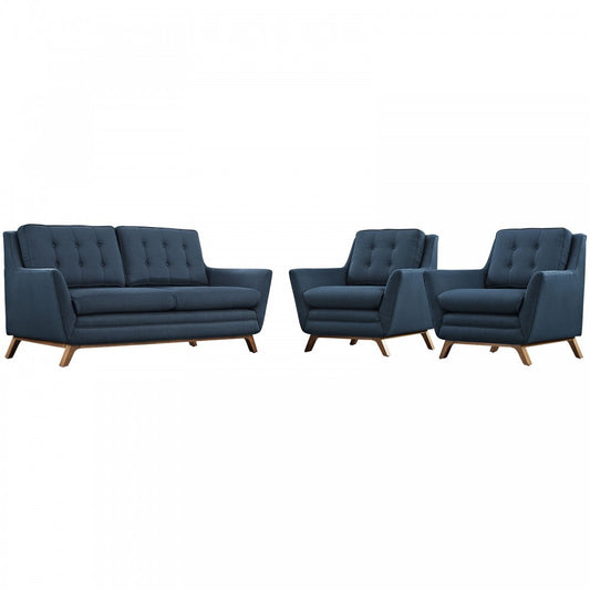 Beguile 3 Piece Upholstered Fabric Living Room Set, Azure, EEI-2141-AZU-SET