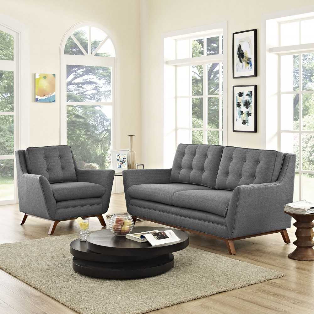 Beguile Living Room Set Upholstered Fabric Set of 2, Gray, EEI-2432-DOR-SET